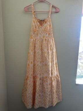 Loft Orange & White Smocked Eyelet Maxi Dress